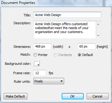 Document Properties dialog box