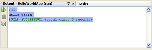 The program prints Hello World! to the Output window (along with other output from the build script).