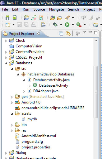 assets folder location for database file