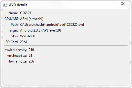 avd specs on a project