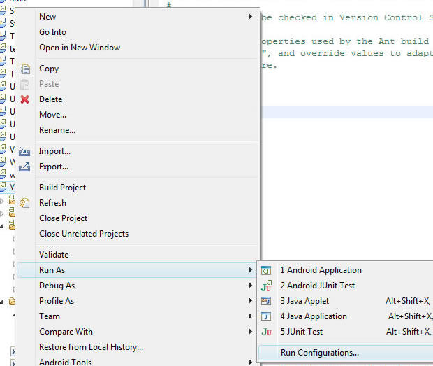 select run configuration for project