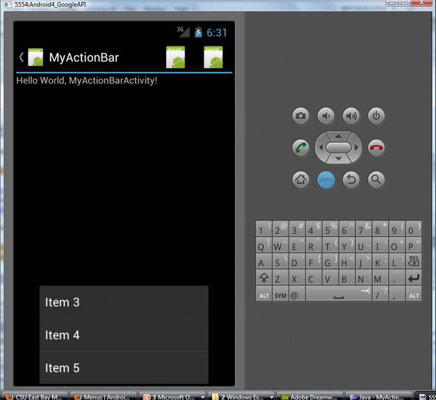 showing overflow (hit the menu button on emulator)