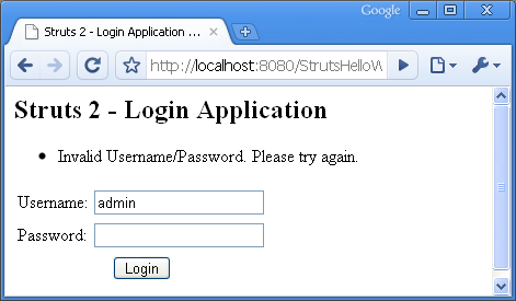 struts2-login-page-error