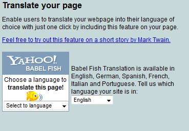 Yahoo Babel Fish embedded in site