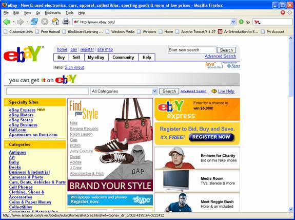 eBay entrance page