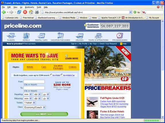 Priceline entrance page